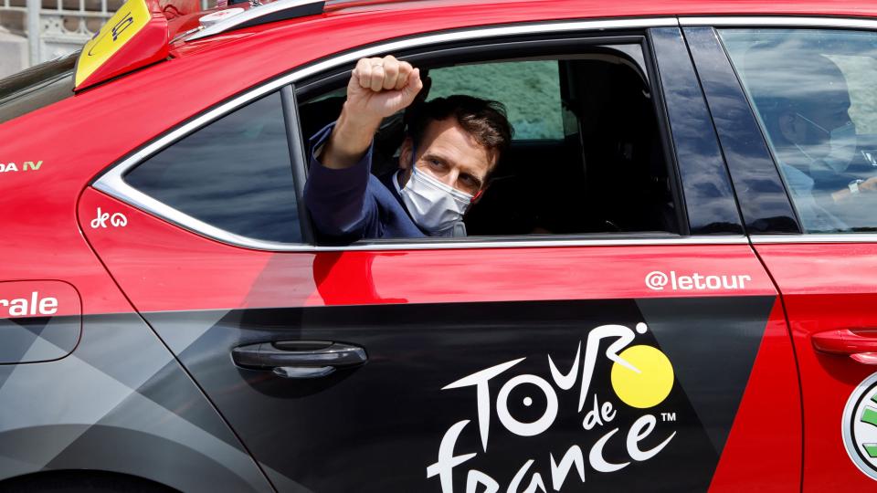 French President Emmanuel Macron at the 2021 Tour de France